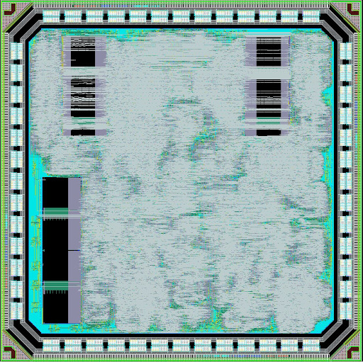 Full chip physical layout (GDSII view, metal layers 7–9 hidden)